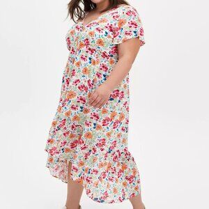Torrid Ivory Floral Gauze Button Front Tea-Length Dress SZ Torrid 1 - 14/16
